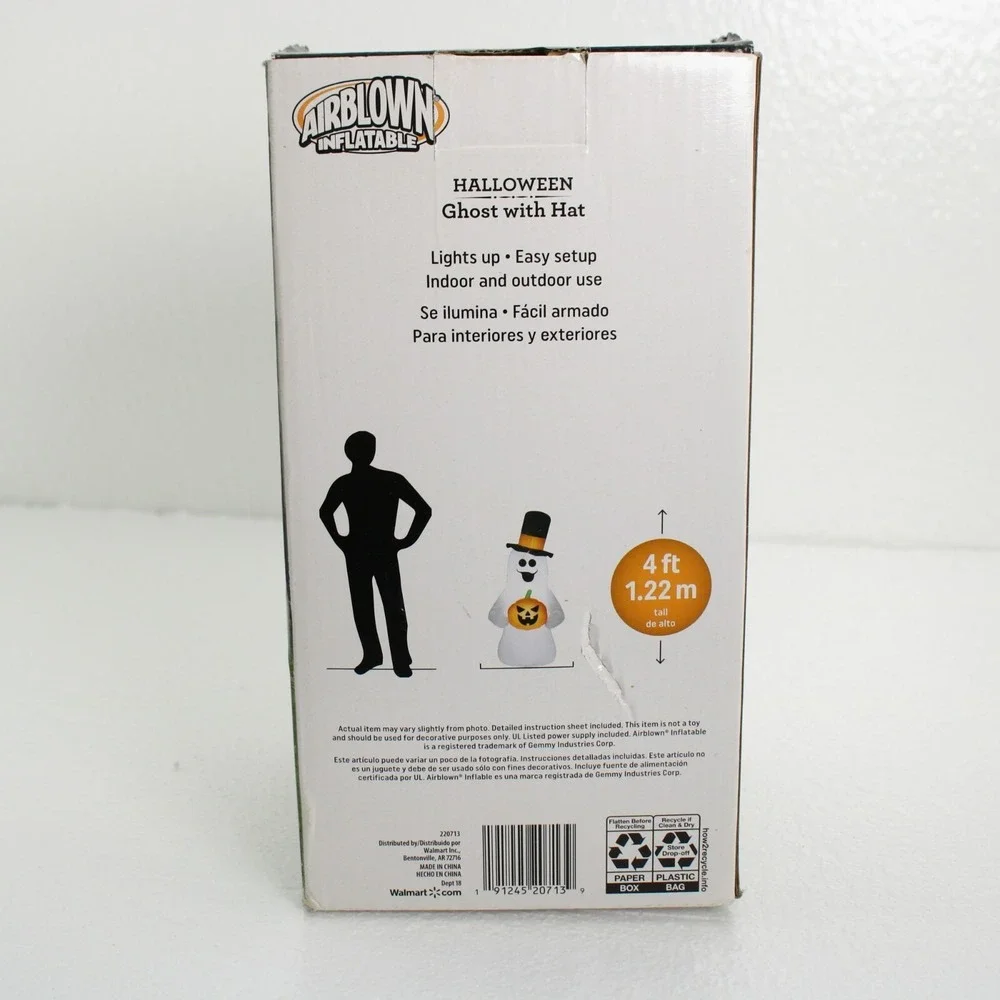 Gemmy Airblown Inflatable Halloween Lights Up Ghost with Hat